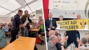 Aktivisten der „Letzten Generation“ protestierten gegen die Klimapolitik von LH Thomas Stelzer ...