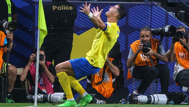 Cristiano Ronaldo celebrates his 35th goal of the season. (Bild: AFP/APA/Fayez NURELDINE)
