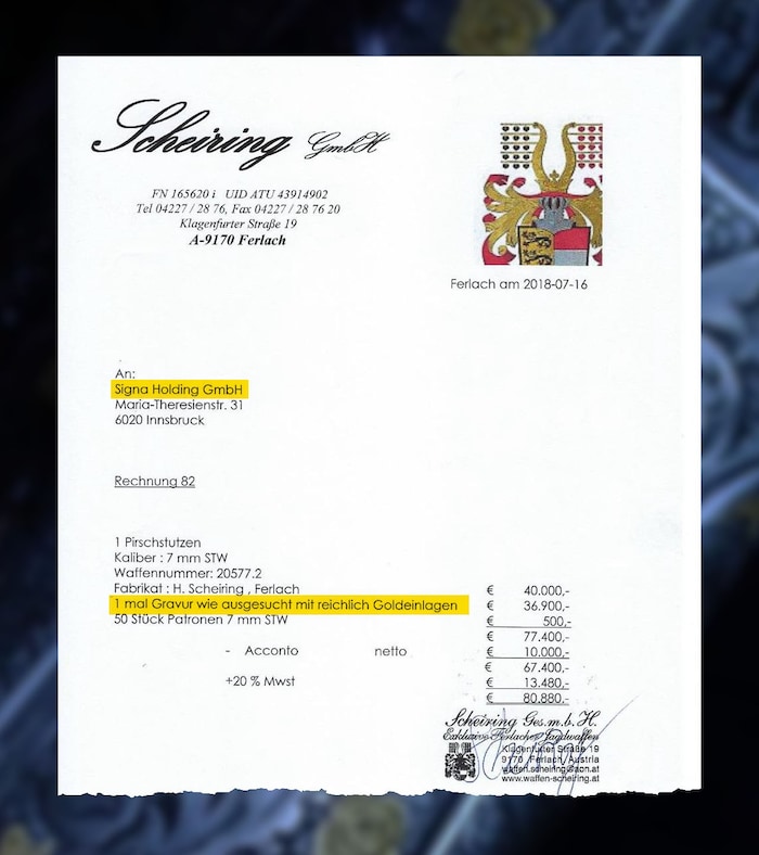 Ein „Pirschstutzen“ aus dem Hause Scheiring: Die Rechnung ging an die Signa Holding GmbH.