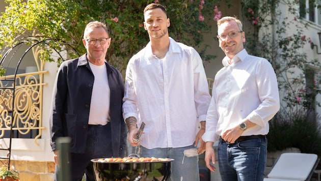 Ralf Rangnick, Marko Arnautovic and IMMOunited founder Roland Schmid (Bild: Jana Madzigon)