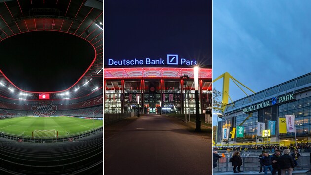 Das Allianz Stadion, der Deutsche Bank Park sowie der Signal Iduna Park (v.l.n.r.) bekommen neue Namen. (Bild: GEPA/GEPA pictures)