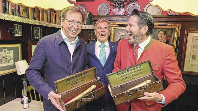 The most important men of the evening (from left): star chef Heinz Reitbauer, restaurateur Peter Großmann and Kammersänger Clemens Unterreiner. (Bild: Tuma Alexander/Starpix / A. Tuma)