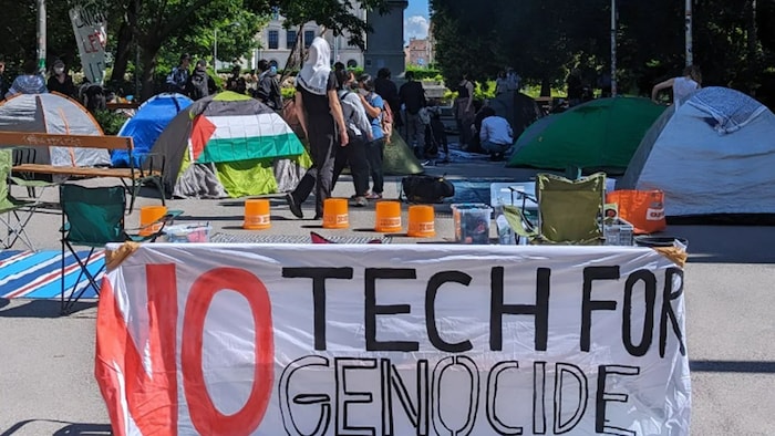 Several tents were erected and posters were put up.