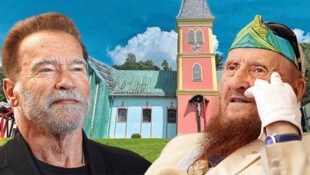 Die fantastische von Ernst Fuchs gestaltete Pfarrkirche Thal, in der Arnold Schwarzenegger getauft wurde, feiert 30-Jahre-Jubiläum. (Bild: Krone KREATIV/Jörg Schwaiger, Reinhard Holl, AFP/Mario Tama)