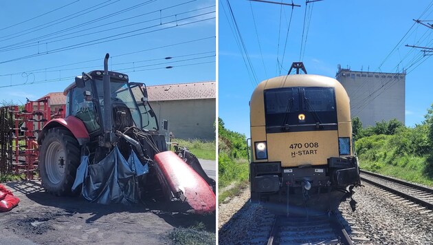 Nachdem Crash zwischen einem Zug und einem Traktor standen beide Lenker der Fahrzeuge stark unter Schock.  (Bild: FF Parndorf)