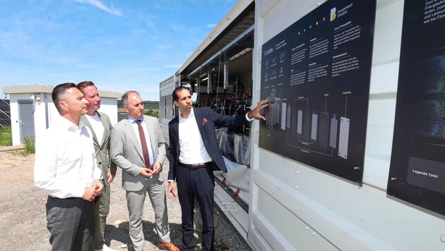 Hergovich, Hoffmann, Cecere and Sharma (from left) inspecting the flagship project "Sonnenpark". (Bild: Reinhard Judt)