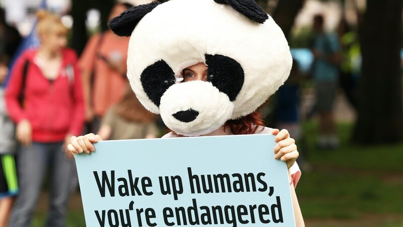 "Wake up, people. You are endangered too" can be read on this sign held by a participant. (Bild: APA/Florian Wieser)