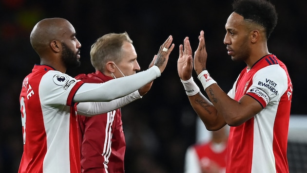 Pierre-Emerick Aubameyang (r.) hatte zum Ende hin eine schwere Zeit bei Arsenal. (Bild: AFP or licensors)