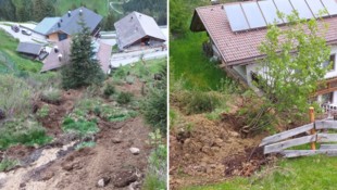 Direkt hinter dem Einfamilienhaus setzte sich der Hang in Bewegung. (Bild: Gemeinde Außervillgraten)