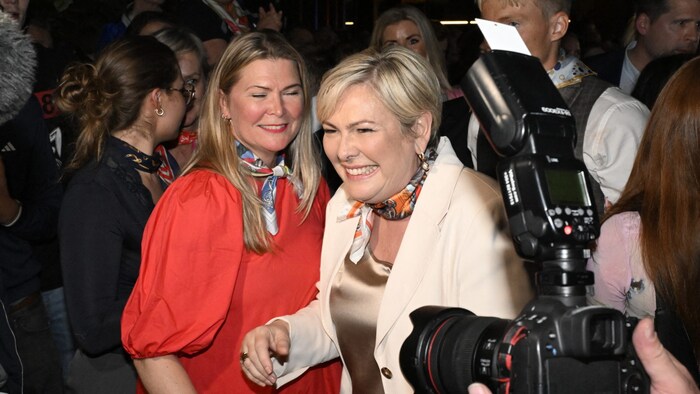 Halla Tómasdóttir celebrated after her election victory.