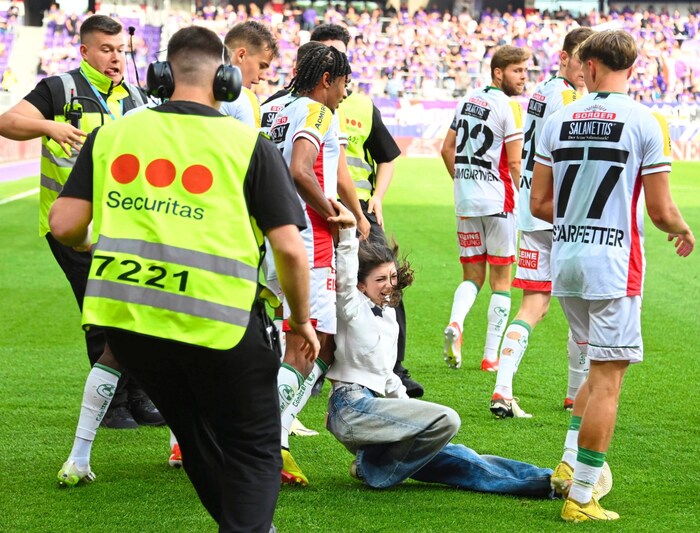 Done: Emelie congratulates her brother - then the security guards arrived...