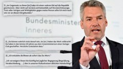 Der mutmaßliche Doppelagent Egisto Ott schrieb im Mai 2020 einen skurrilen Brief an den damaligen Innenminister und heutigen Bundeskanzler Karl Nehammer (ÖVP). (Bild: Krone KREATIV/APA/Herbert Neubauer, zVg)