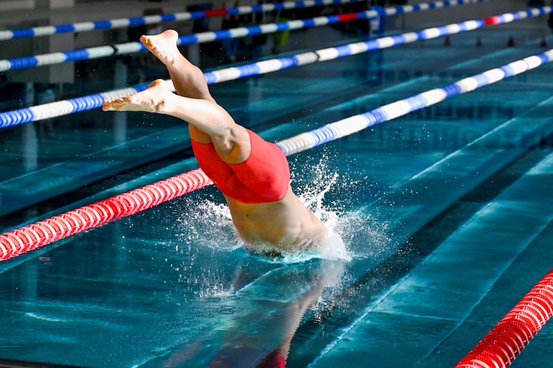 Schwimmern kann man beim Profi-Training zusehen. (Bild: © Harald Dostal / 2024)