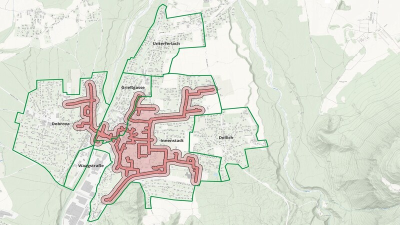 Fernwärme erreicht schon viele Haushalte (rot), mehr ist möglich (hellrot). (Bild: Kelag Energie & Wärme)