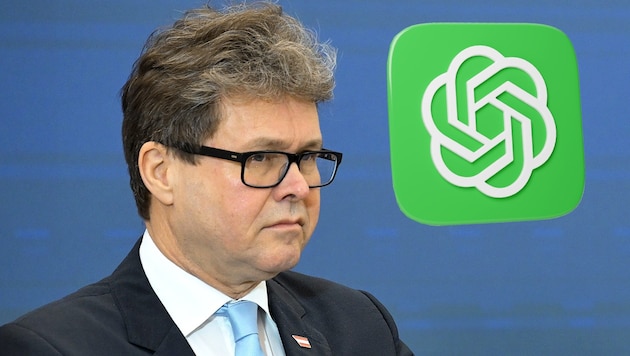 „Bildungs“-Minister Martin Polaschek gibt sich der KI geschlagen. (Bild: Krone KREATIV/APA/ROLAND SCHLAGER ,jroballo – stock.adobe.com)