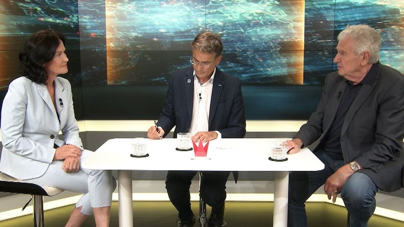 Andreas Mölzer diskutierte mit Eva Glawischnig und Gerhard Koller (Bild: krone.tv)