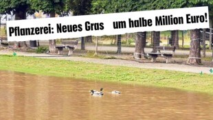 Anstelle der fertigen Wiese  hat sich ein kleiner See in der Mitte des Augartens gebildet. 
