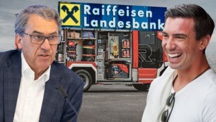 Stefan Pierer (l.) und Mark Mateschitz (r.) machen gemeinsame Sache. (Bild: Krone KREATIV/Rosenbauer International, IV OÖ/Pelzl, APA-PictureDesk, Horst Einöder)