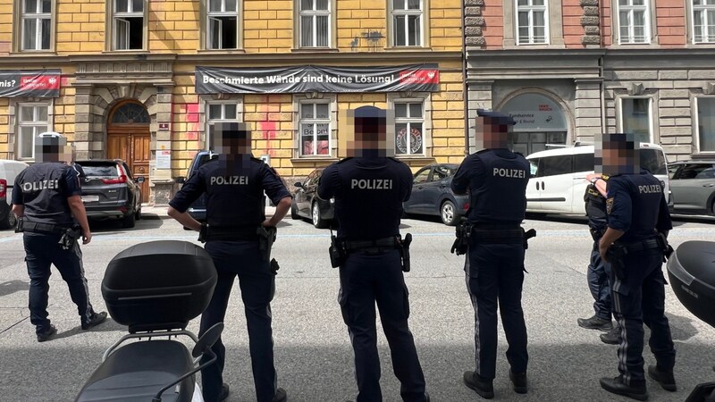 Police officers in front of the ÖVP party headquarters (Bild: VGT.at, Krone KREATIV)