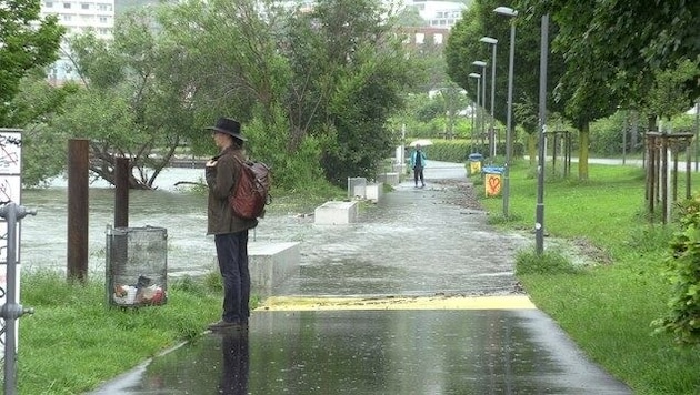 Just a few days ago, Lake Constance extended as far as the footpath along the Bregenz pipeline. (Bild: Shourot)