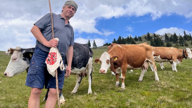 Senner Emil Ehmann bewacht auf der Hochalm im steirischen Koralm-Gebiet gut 500 Kühe. (Bild: Barbara Winkler)