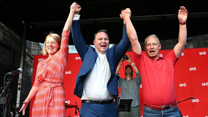 SPÖ-Abschlussevent: EU-Parlament-Vizepräsidentin Evelyn Regner, Parteichef Andreas Babler und Spitzenkandidat Andreas Schieder 