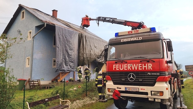 Numerous roofs were covered. (Bild: Ferlitsch/BFVDL)