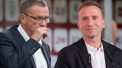 Nationaltrainer Ralf Rangnick und ÖFB-Präsident Klaus Mitterdorfer (Bild: APA/GEORG HOCHMUTH)