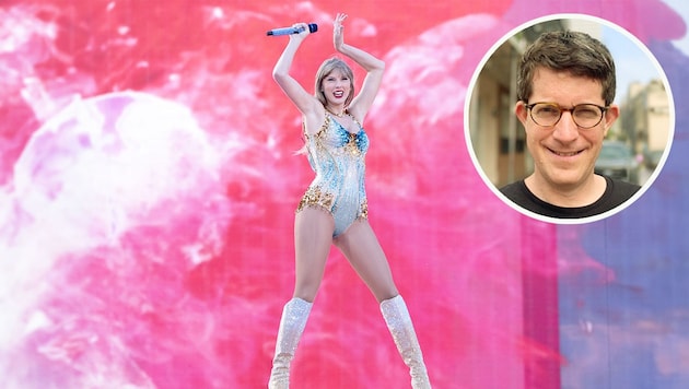 Taylor Swift speaks out - and the fan world is divided. University professor and self-confessed "Swiftie", Jörn Glasenapp, has some answers. (Bild: Krone KREATIV/picturedesk, privat,)