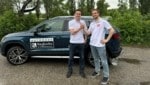 Neo-Trainer Benni Danek (li.) mit Traiskirchens Klubchef Paul Handler. (Bild: Traiskirchen Lions)