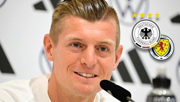 Toni Kroos talks about the opening match. (Bild: AFP/SID)