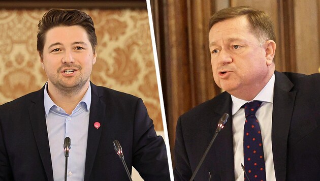 Neos leader Niko Swatek criticizes ÖVP education councillor Werner Amon. (Bild: Krone KREATIV/Christian Jauschowetz)