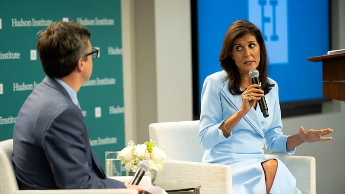 Die ehemalige US-Botschafterin Nikki Haley im Gespräch mit Peter Rough