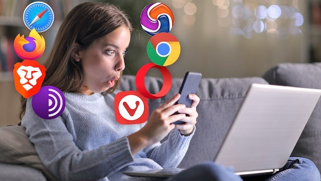 Wer sagt, dass es immer Google Chrome sein muss? Bei Browsern für Smartphones und Computer gibt es eine beachtliche Vielfalt und viele Spezialisten. (Bild: Krone KREATIV/Hersteller, stock.adobe.com)