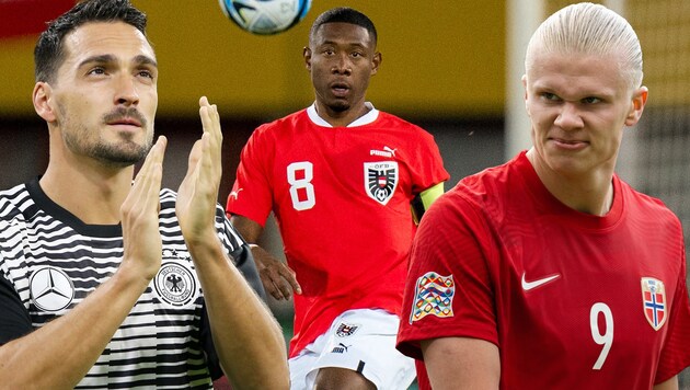 Mats Hummels, David Alaba and Erling Haaland (from left to right) (Bild: GEPA)