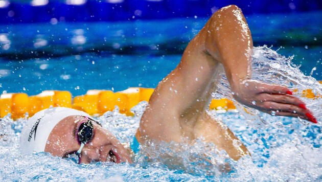 Ariarne Titmus swims to the record in Brisbane. (Bild: AFP/APA/Patrick HAMILTON)