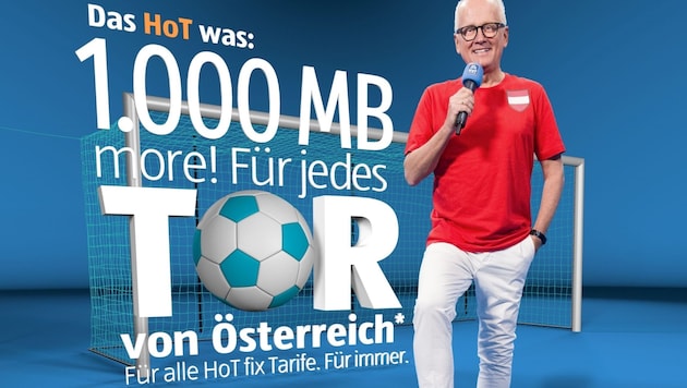 Für jedes österreichische Tor sollen HoT-fix-Nutzer dauerhaft 1000 Megabyte an Datenvolumen dazu gewinnen. (Bild: HoT/Andi Marek)