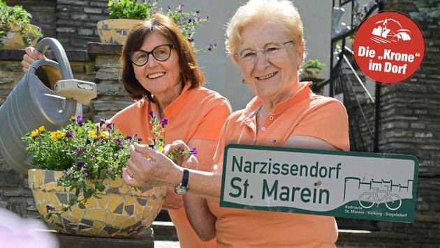 The flower fairies Ottilie Schwaiger (right) and Mathilde Rafling 