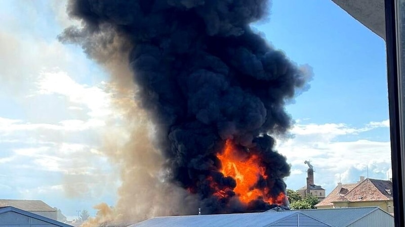 Die Hitzeentwicklung war enorm, da auch das Reifenlager Feuer fing. (Bild: FF Hanfthal)