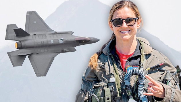 Top-Pilotin Melanie „Mach“ Kluesner (Bild: Krone KREATIV/Senior Airman Zachary Rufus; EPA/Anthony Anex)