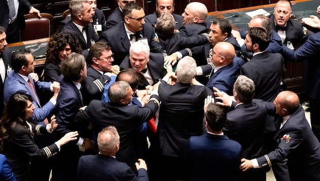 Wild scenes in the Italian parliament (Bild: APA/AP)