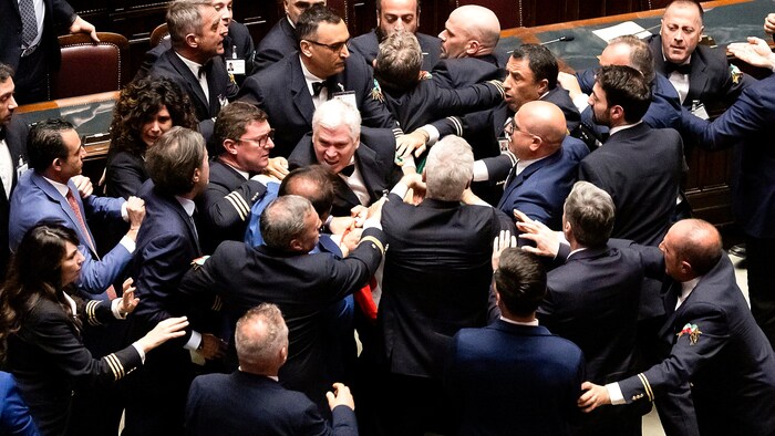 Wild scenes in the Italian parliament