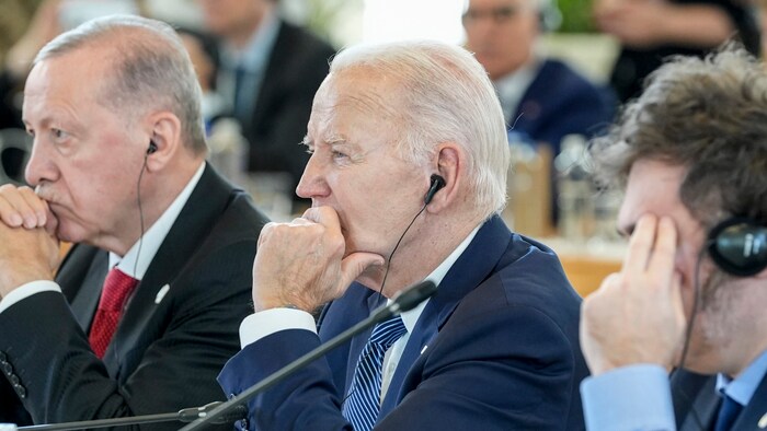 Von links: Der türkische Präsident Recep Tayyip Erdogan und seine Amtskollegen Joe Biden (USA) ...