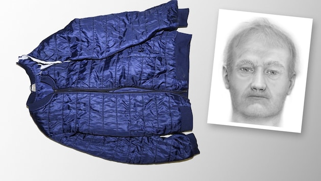 Die Jacke und das rekonstruierte Gesicht des Unbekannten