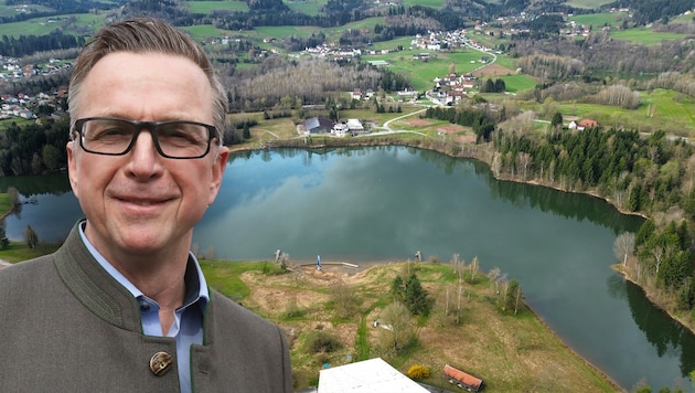 Der Köflacher Bürgermeister Helmut Linhart will aus dem Pibersteinsee eine facettenreiche Freizeitanlage machen. (Bild: Krone KREATIV/Jürgen Radspieler, Wolfgang Spitzbart)