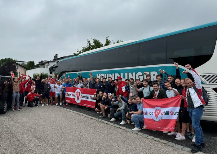 Some of the Red Hot Austrian fans at the start on Sunday morning.