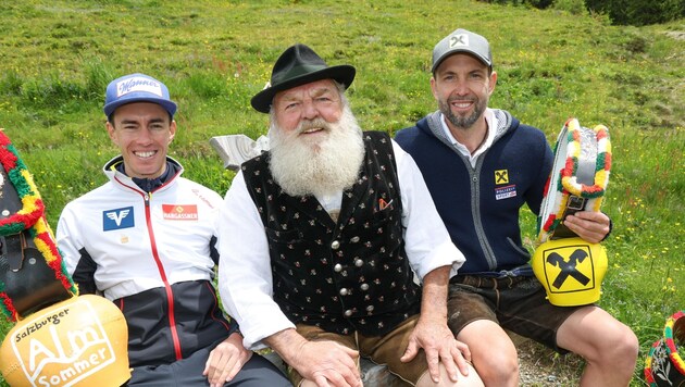 Olympiasieger: Stefan Kraft, Fritz Sendlhofer, Andi Prommegger (v.l.)