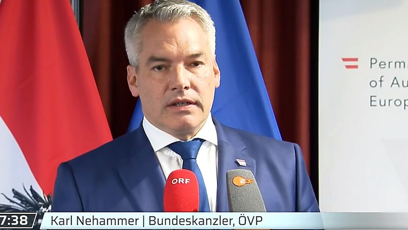 Karl Nehammers übermittelt „klare Worte“ aus Brüssel. (Bild: Screenshot/on.orf.at)