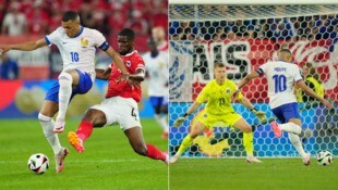 Kylian Mbappe lässt zuerst Kevin Danso stehen (links) und vergibt dann allein vor Patrick Pentz.