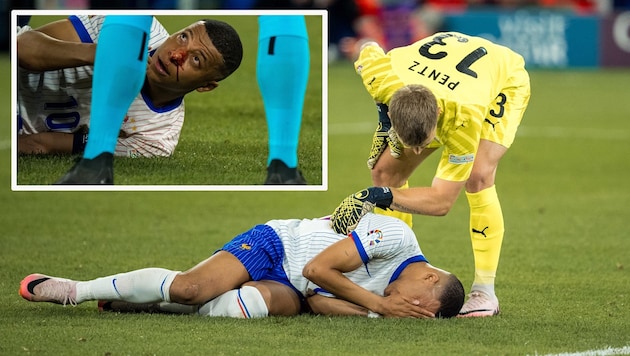Austria goalie Pentz called for help for Mbappe. He then proved to be unsportsmanlike. (Bild: GEPA/GEPA pictures)